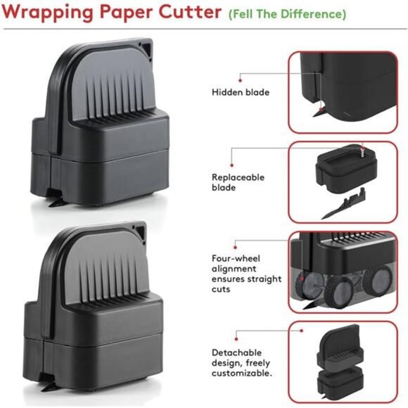 2Pcs Wrapping Paper Cutter, Gift Wrap Cutter with 2 Replaceable Blade 4 Wheels - Picture 5 of 7